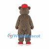 Bear Mascot Costume in Gray with Red Cap and Shoes