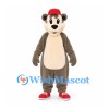 Bear Mascot Costume in Gray with Red Cap and Shoes