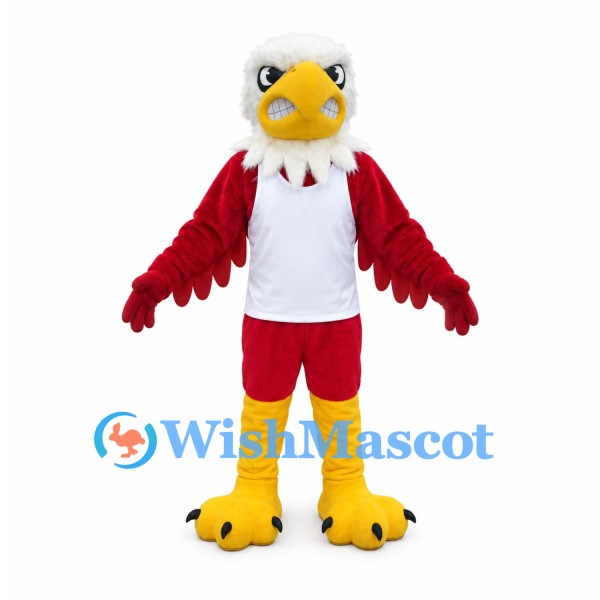Bald Eagle Mascot Costume with Red Wings and White Shirt