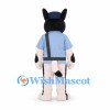 Police Dog Mascot Costume with Blue Shirt Black Tie and Cap