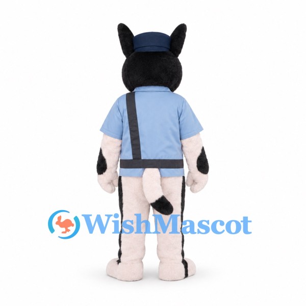 Police Dog Mascot Costume with Blue Shirt Black Tie and Cap