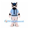 Police Dog Mascot Costume with Blue Shirt Black Tie and Cap