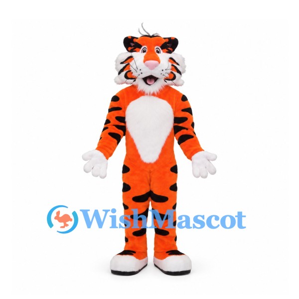 Tiger Mascot Costume in Orange with Black Stripes and White Chest