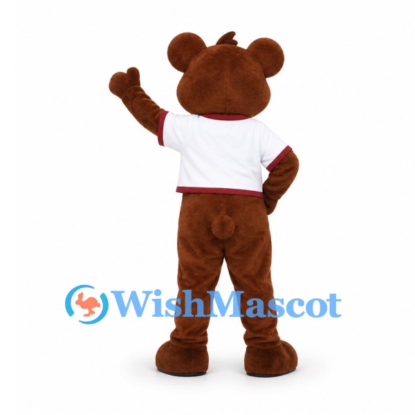 Bear Mascot Costume with White Sports Shirt and Yellow Belly