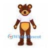Bear Mascot Costume with White Sports Shirt and Yellow Belly