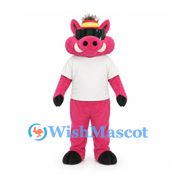 Pig Mascot Costume in Pink with White Shirt and Black Sunglasses
