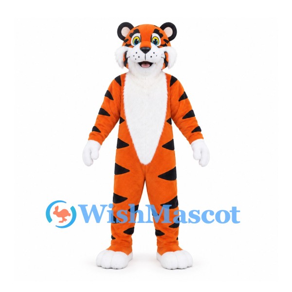 Tiger Mascot Costume with Orange Stripes and Long White Belly