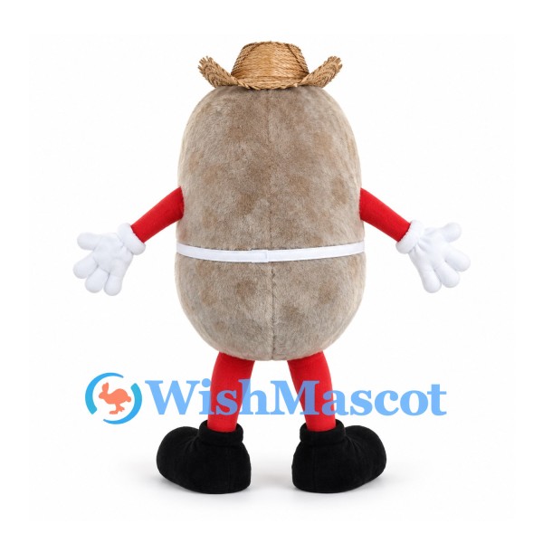 Potato Mascot Costume with Straw Hat and Red Sleeves