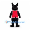 Lynx Mascot Costume in Black with Red Sports Jersey and Tufted Ears