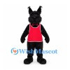 Lynx Mascot Costume in Black with Red Sports Jersey and Tufted Ears