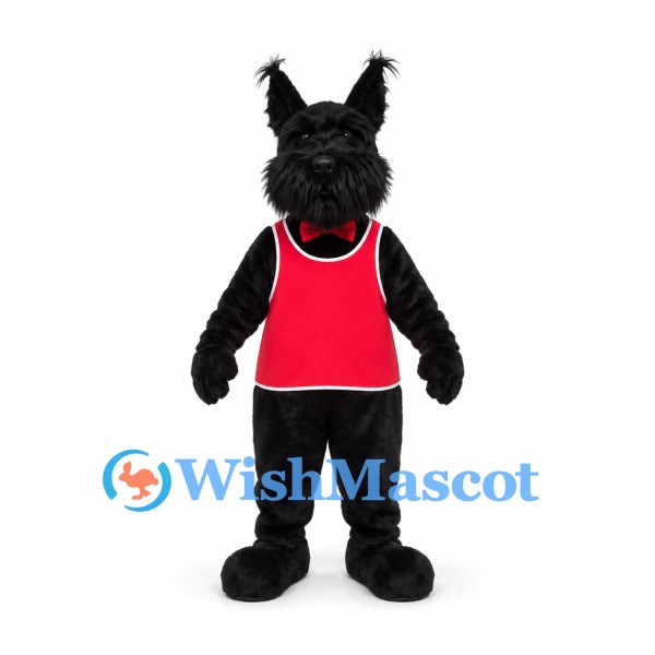 Lynx Mascot Costume in Black with Red Sports Jersey and Tufted Ears