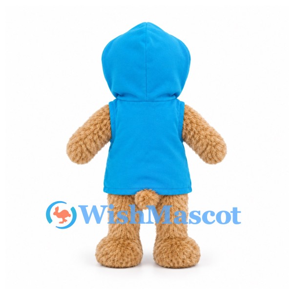 Bear Mascot Costume with Blue Hooded Raincoat