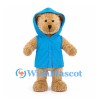Bear Mascot Costume with Blue Hooded Raincoat