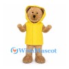 Bear Mascot Costume with Yellow Hooded Raincoat