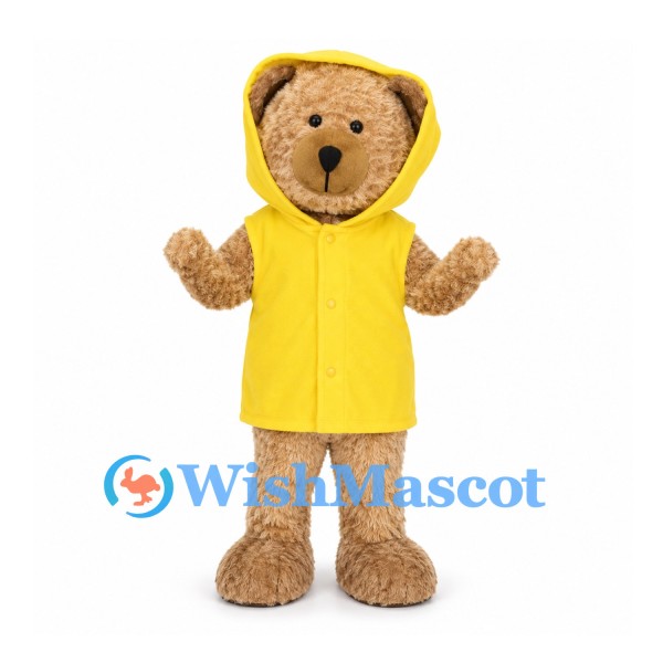 Bear Mascot Costume with Yellow Hooded Raincoat