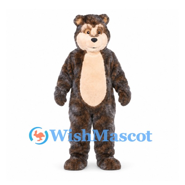 Bear Mascot Costume with Mottled Brown Fur and Cream Belly