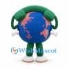 Globe Mascot Costume with Blue Earth Body and Green Telephone Receiver