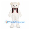 Polar Bear Mascot Costume with Black Vest and Striped Bow Tie