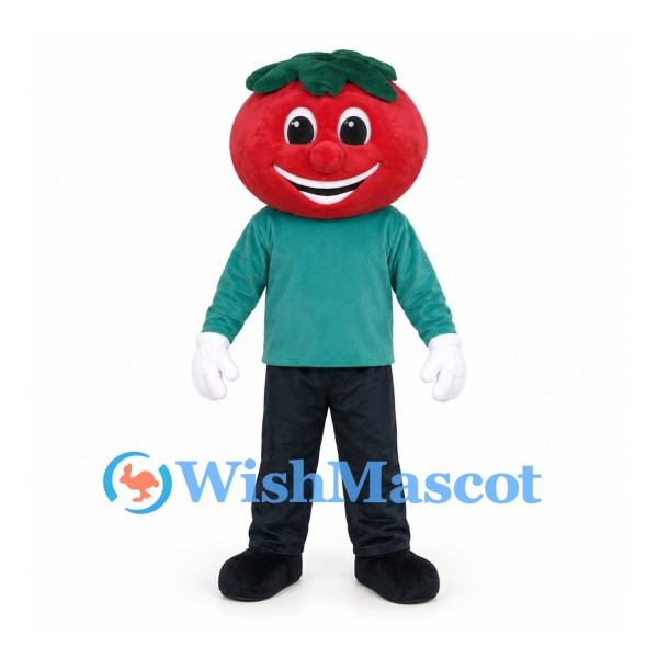 Tomato Mascot Costume with Teal Shirt and Black Pants