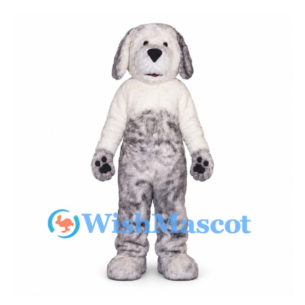 Dog Mascot Costume with Mottled Gray Fur and White Chest