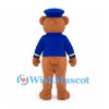 Pilot Bear Mascot Costume with Blue Uniform and Yellow Tie