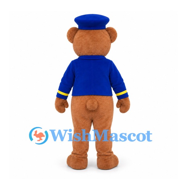 Pilot Bear Mascot Costume with Blue Uniform and Yellow Tie