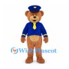 Pilot Bear Mascot Costume with Blue Uniform and Yellow Tie