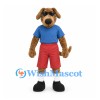 Dog Mascot Costume with Blue Shirt and Red Shorts