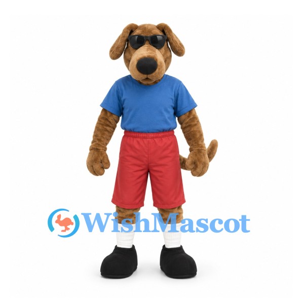 Dog Mascot Costume with Blue Shirt and Red Shorts