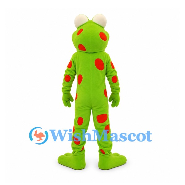 Frog Mascot Costume in Green with Red Spots and Large Eyes