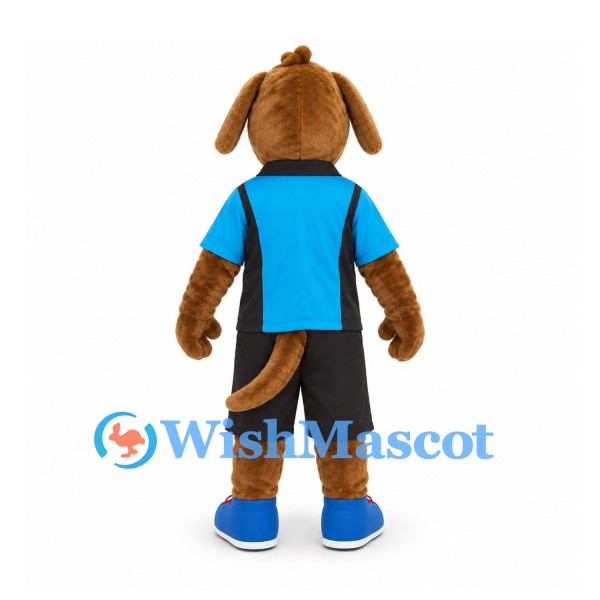 Dog Mascot Costume with Blue Sports Shirt and Black Shorts