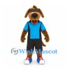 Dog Mascot Costume with Blue Sports Shirt and Black Shorts
