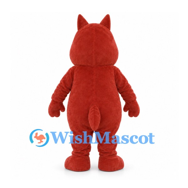 Monster Mascot Costume in Red with Pink Belly and Two Horns