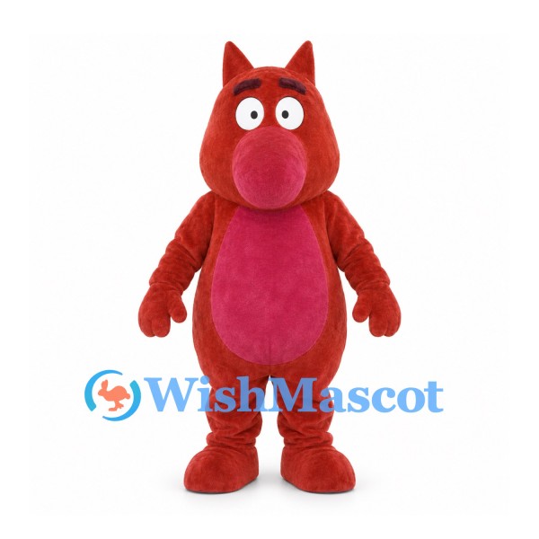 Monster Mascot Costume in Red with Pink Belly and Two Horns