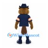 Beaver Mascot Costume with Blue Hat Navy Shirt and White Shorts