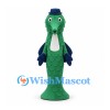 Seahorse Mascot Costume in Green with Blue Hat and Scale Details