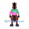 Horse Mascot Costume with Green and Pink Racing Shirt
