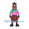 Horse Mascot Costume with Green and Pink Racing Shirt
