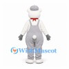 Polar Bear Mascot Costume with Gray Overalls Cap and Red Scarf