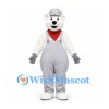 Polar Bear Mascot Costume with Gray Overalls Cap and Red Scarf