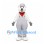 Polar Bear Mascot Costume with Gray Overalls Cap and Red Scarf