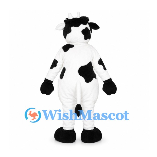 Cow Mascot Costume in Black and White with Shaggy Forelock