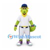 Dinosaur Mascot Costume in Green with Baseball Uniform and Blue Cap