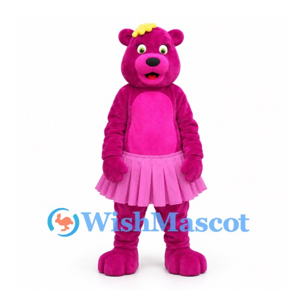 Bear Mascot Costume in Pink with Pleated Skirt