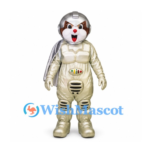 Space Chipmunk Mascot Costume with Gold Suit and Silver Helmet