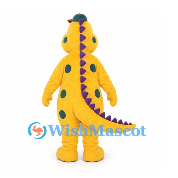 Dinosaur Mascot Costume in Yellow with Purple Spots and Back Spikes