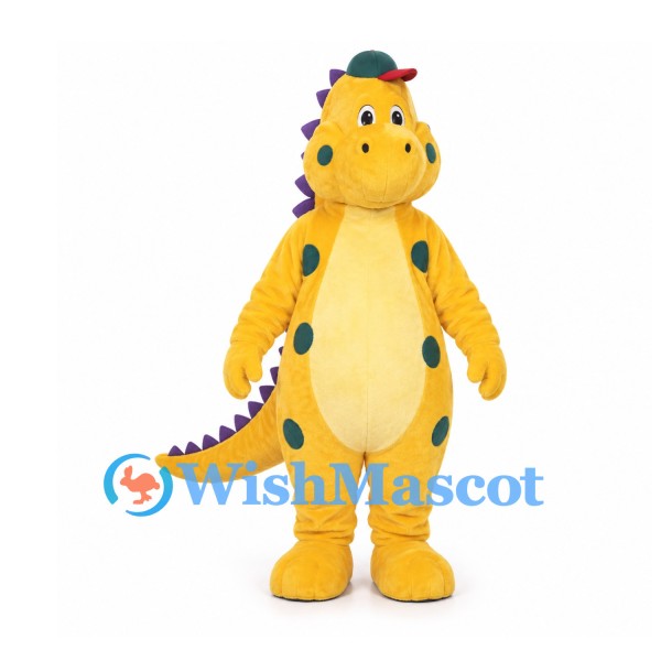Dinosaur Mascot Costume in Yellow with Purple Spots and Back Spikes