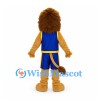 Lion Mascot Costume with Blue Basketball Uniform and Brown Mane