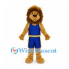 Lion Mascot Costume with Blue Basketball Uniform and Brown Mane