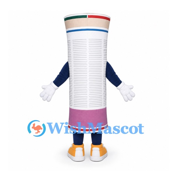 Newspaper Mascot Costume with Rolled White Body and Smiling Face